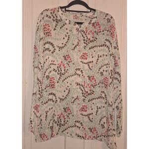 Woolworths Floral Rolltab Longsleeve Large Top Blouse Lightweight Breathable